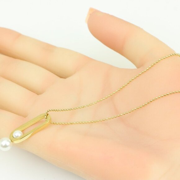 Gold Plated Pearl Drop Pendant Necklace, XPNL0313 - Picture 4 of 13